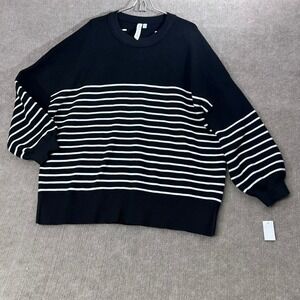 Grace Karma Oversized Striped Sweater Womens 2X Black White Long Sleeve Knit Top